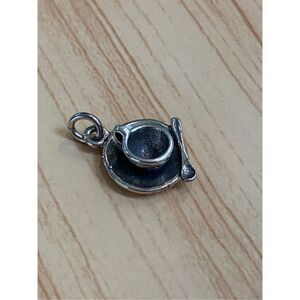 .925 Coffee Tea Cup with Spoon Sterling Silver Jewelry Charm